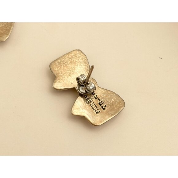 Taxco Mexico Made Sterling Silver 925 Bowtie Shaped Cute Stud Earrings - Picture 6 of 10